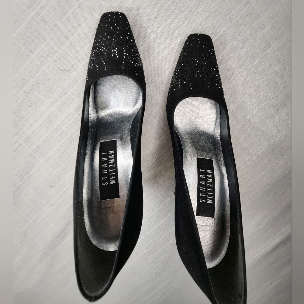 Stuart Weitzman Black Satin Crystal Pump Size 6 - Picture 5 of 9